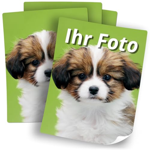20 große Foto-Aufkleber PERSONALISIERT mit eigenem Foto/Bild | Etiketten mit individuellen Fotos ca. 10 x 12,5 cm Schule Flaschen Kinder Kita Tiere Hund Katze Familie hoch
