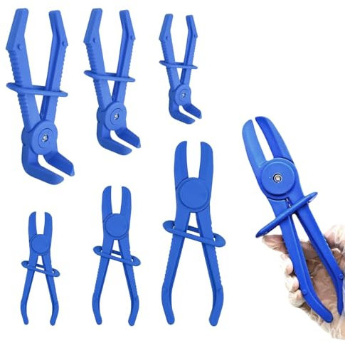 Juego de 6 alicates de sujeción de manguera, pinzas de manguera, alicates para desconectar mangueras de refrigeración, mangueras de freno, mangueras de combustible, 6 piezas en 3 tamaños (color: azul)