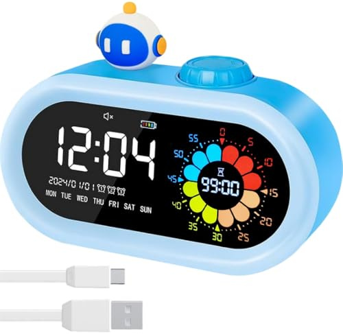 SHAGHAFI Réveil numérique pour enfants : 2000 mAh rechargeable pour bureau, salle de classe, horloges sans fil à piles avec compte à rebours