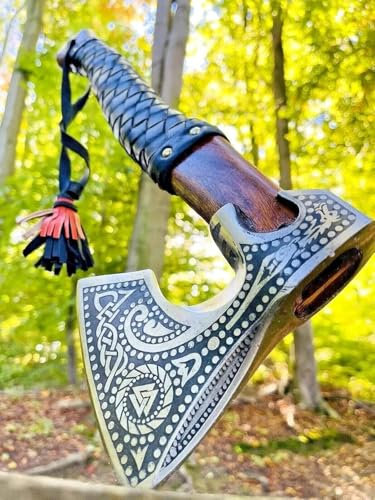 Viking Axe Hatchet Camping Axe - Handmade Chopper Axes Gifts for Men - Wood Working Hand Tool - Viking Gifts - Tomahawk Bearded Axes - Forged High Carbon Steel Blade with Sheath