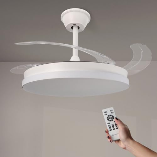 M mimotec - Ventilador de Techo con luz Led White Hoom, Mando a Distancia, Motor DC, 6 velocidades, Silencioso, Aspas retráctiles, función verano-invierno, temporizador, CCT