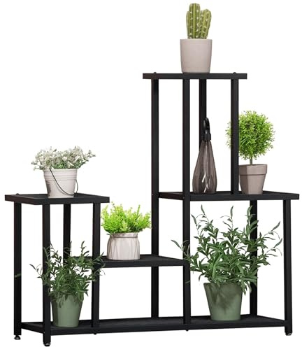 Outsunny Support à plantes à 4 niveaux pour intérieur et extérieur, étagère plante en métal, pour jardin, terrasse, balcon, salon, noir