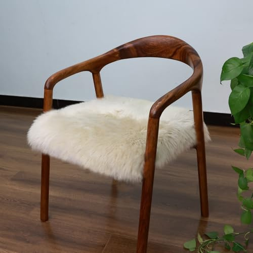 RZLWOOL New Zealand Natural Wool Square Sheepskin Seat Pad Soft Comfortable Suitable for Living Rooms Sofa Bedrooms Dressing Dining Meeting Room Table Chair Cushions(18x18 Inch,1 Pcs,Cream Coffee)