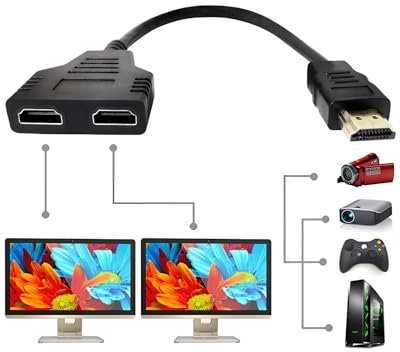 MDLSDE Adattatore Splitter HDMI, 1080P HDMI Splitter 1 a 2 vie Maschio a Doppia Presa Cavo da 2 Femmina per HDTV HD LED Monitor LCD e Proiettori Supporta Due Televisori Solo Dispositivo Alla Volta