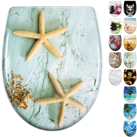Fanmitrk Duroplast Toilet Seat Soft Close,One Botton Quick Release,Toilet Lid with Top Fixing,Colourful Patterns (812-2)
