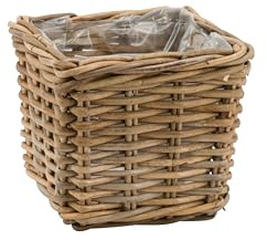 Klocke Dekorationsbedarf Rattan Korb - Pflanzkorb mit Folie – Natur - Handgefertigter Blumenübertopf - Vielseitiger Deko-Korb für Zuhause & Garten (21x21x19 cm)