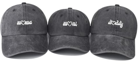 Besforta Roliga broderade Mama Pappa Mini Förälder-Barn-Mössa, justerbar Familj matchande Basebollmössa, 3-Pack, one size