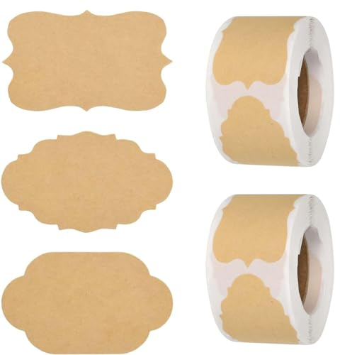 Kraft Self-Adhesive Labels 600 Pcs Blank Sticky Tags for Jars & Bottles | Natural Paper Material, Kitchen Preserving Organisation, Easy Peel Strong Adhesive, Essential Oil Bottle Gift Stickers