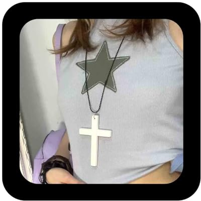 Cimenexe Punk Holzkreuz Choker Halskette Weißes Holzkreuz Anhänger Halsketten Langes Kruzifix Perlenkette Halsketten Vintage Große Kreuze Kruzifix Halskette Schmuck Für Frauen (weiß)