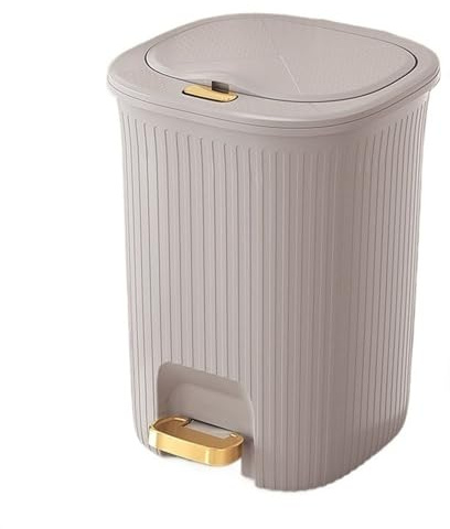 Poubelle fine avec couvercle de 10 l pour salle de bain, pédale dorée et bande de pression, poubelle en plastique pour salon, chambre à coucher, bureau, cuisine (gris)