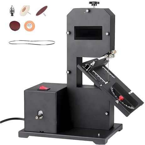 Scie à ruban professionnelle d'établi, 800 W avec accessoires, profondeur de refente de 70 mm, gorge de 90 mm, coupes angulaires de 0 à 45°, courbes et droites, machine à bois