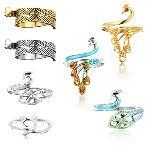 7 stycken virkade ringar virkade tillbehör virkade ringar fingrar stickade tillbehör justerbara flätade snabbare justerbara fingerringar virkning ring för gör-det-själv stickhantverk (7 färger)