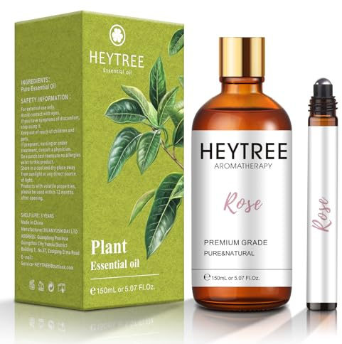 HEYTREE Rose Essential Oil 150ml - Hydrating and Uplifting Oil for Skincare Rose Fragrance Oil for Diffuser, Beautiful Lovely Strong Fragrance Lasts a Long time