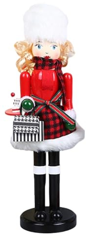 Nutcracker Christmas Decor 16 Inch Wooden Shopping Lady Nutcracker Figure with Handbag Classic Holiday Nutcrackers for Tabletop, Shelves, Fireplace, Home Decor