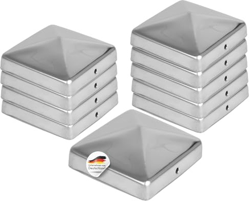 SunnyDeals Pfostenkappen 10er-Set, Edelstahl, 7x7 cm, Pyramidenform | Schutz vor Feuchtigkeit & Witterung