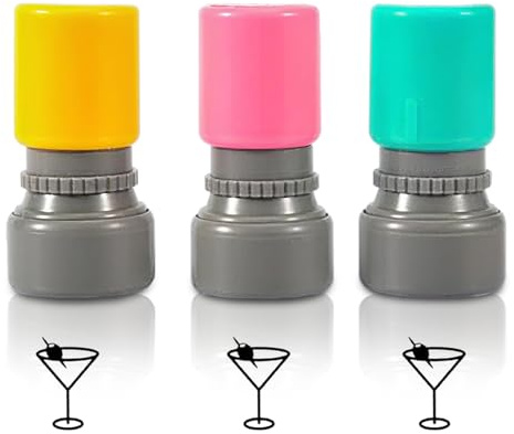 3 Pcs Cocktail Drink Self Inking Stamps, Stamps for Drinks, Reusable Plastic Stamp for Cup, Glass Rim, Perfect for Birthday Party, Home Bar Decor