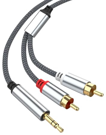 Câble RCA vers mini jack stéréo 3,5 mm plaqué or rouge et blanc pour casque auxiliaire RCA audio répartiteur en Y compatible avec amplificateur Hi-Fi, haut-parleur, contrôleur DJ, platine, TV