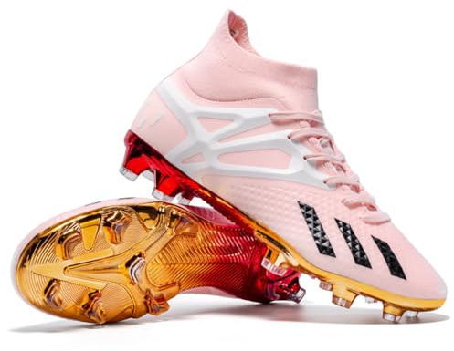Wtharosa Män & Kvinnor FG fotbollsskor High-Top Design för professionell träning och matchlek på fast mark hållbart knoppmönster full storlek tillgängligt, Whitepink Fg, 39.5 EU
