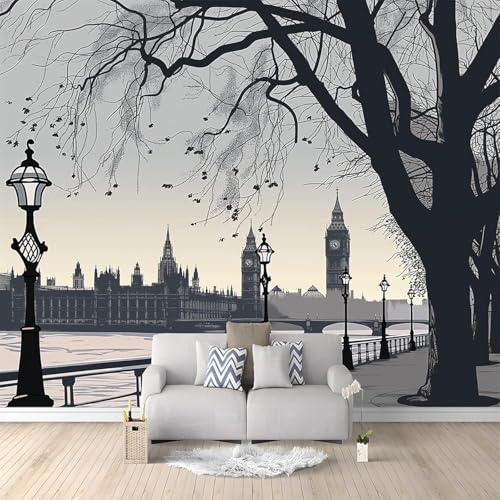 Fotomurales Decorativos Pared Londres 300x210 cm Papel Pintado Tejido No Tejido Dibujos Animados Dibujados a Mano Fotomural 3D Mural Paredes Papel Tapiz Decoración Salón o Dormitorio a-10068