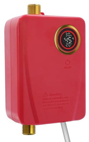 3500W Mini-Durchlauferhitzer 220V Elektrischer Warmwasserbereiter Klein mit LED-Display, 20~50℃ Kleiner Tankless Durchlauferhitzer Küche Kleindurchlauferhitzer 11.6 * 7 * 19.5cm (Rot)