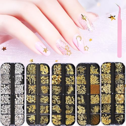 4 Cajas De Joyas Para Uñas, Adornos De Estrellas Para Nail Art 3D De Metal, Accesorios Y Decoración De Uñas Y2K Para Hacer Tú Mismo