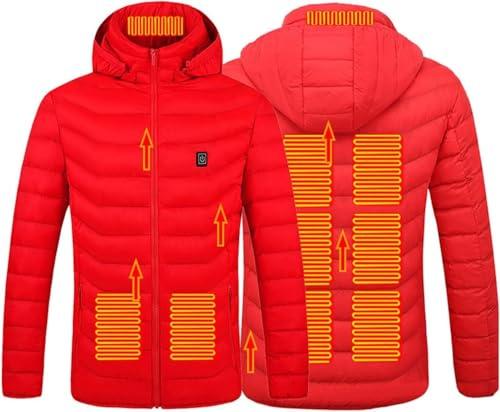Värmejacka Värmejacka Unisex Lättviktig Huvjacka 3 Nivåer Värmande Softshell Elektrisk Värmejacka Vinter(Rouge,M)