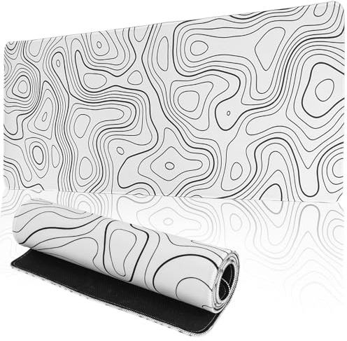 Norbiariz Black White Topographic Contour Extended Mouse Mat, Large Non-Slip Gaming Mouse Pad, Desk Mat for Office & Home