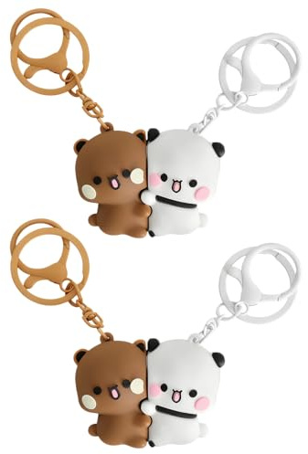 KQDRAVINE 4-Piece Bubu Dudu Products Anime Keychain Set for Couples, Matching Keychains, Bear Keyring Cute Bag Charms for Handbags, Rucksacks & Purses for Partners & Friends
