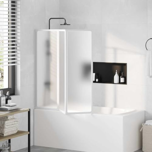 Paroi de douche pliable pour baignoire avec 3 panneaux et cadre en aluminium, 117 x 120 cm, paroi de douche pliable pour une utilisation peu encombrante