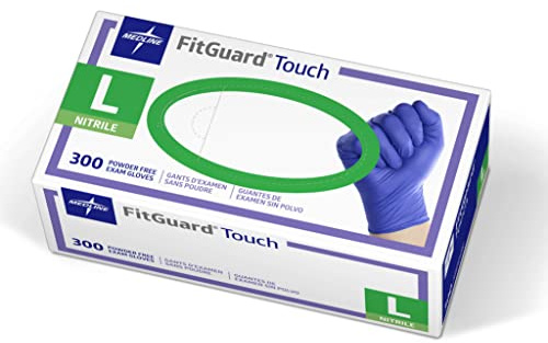 MEDLINE FitGuard Touch Nitrile Exam Gloves, Disposable, Powder-Free, Cobalt Blue, Large, Box of 300