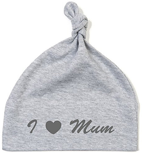 Schnoschi Babymütze in grau mit I Love Mum hochwertig Bestickt/gestickt