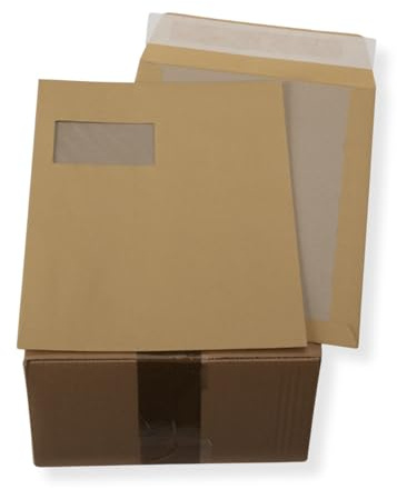 100 St. C4 Papprückwand Versandtaschen mit Fenster braun 120 gr. Kuvert Haftklebend Briefumschläge HK Briefhüllen