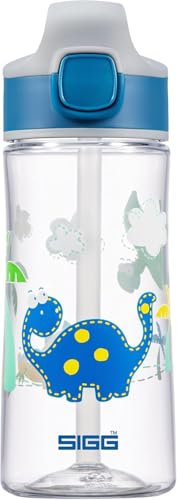 SIGG - Tritan Trinkflasche Kinder - Miracle Dinosaurier - Mit Trinkhalm - Auslaufsicher - Spülmaschinenfest - Microwellengeeignet - Kratzresistent - BPA-frei - Schule & Sport - Blau - 0,45L