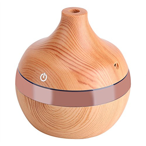 Holz Diffuser, 300ml USB Öl Düfte Humidifier LED Farbwechsel Luftbefeuchter Holzmaserung für Yoga, Salon, Spa, Wohnzimmer