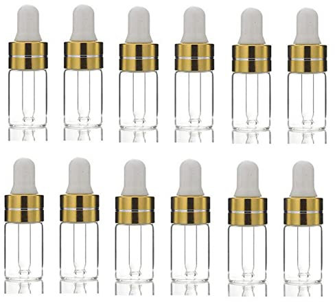 24PCS 3ML/0.1oz Empty Refillable Mini Clear Glass Essential/Massage Oil Dropper Bottles Cosmetic Makeup Perfume Sample Travel Packing Vial Jars Pot With Glass Eye Dropper And White Rubber Head