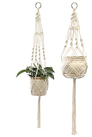 2 Pièces Cintres en Macramé pour Plantes, Suspension Plante 105cm/95cm, Pots de Fleurs Suspendus en Corde pour Intérieur, Extérieur, Balcon, Décoration du Jardin