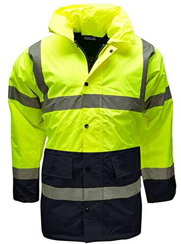 LIZZIE JACOBS New Hi Vis Parka Jackets High Visibility Safety Security Workwear Waterproof Storm Padded Jackets Hi Viz Reflective Protective Hooded Long Rain Coats