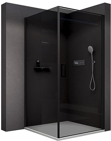 BERNSTEIN Duschkabine 80x90cm Höhe 195cm Eckdusche Fronteinstieg Duschabtrennung NT416 mit Rahmen mit Hebe- Senktür und Schwallschutzleiste, 8 mm ESG Sicherheitsglas in Klarglas mit Nanobeschichtung