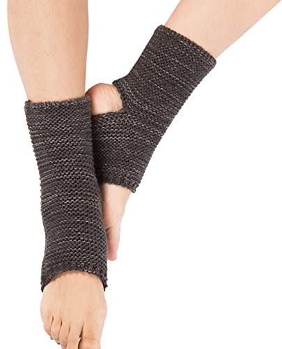 JK Home Calentadores de pierna de yoga de punto de 22 cm para damas, calcetines de yoga de ganchillo de punto suave
