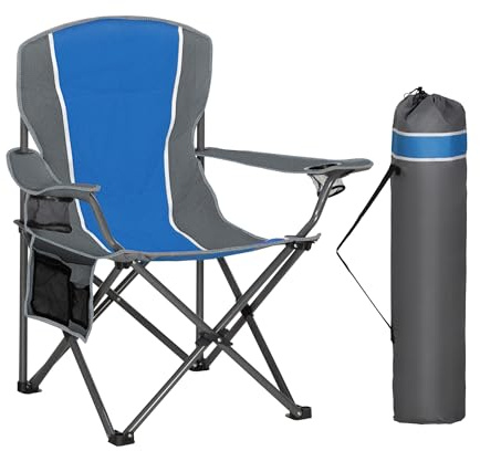 High Point Sports Chaise de Camping Pliable - 160 kg - avec accoudoir, Porte-gobelet - Cadre en Acier - Portable - Bleu