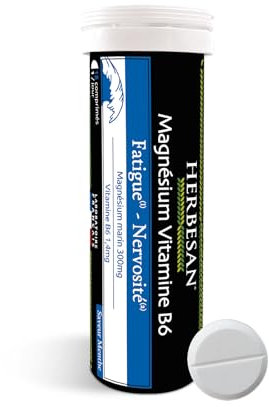 HERBESAN®-MAGNÉSIUM & VITAMINE B6-Stress, Nervosité, Fatigue passagère-Saveur menthe-Fabrication française-Tube de 15 comprimés à croquer