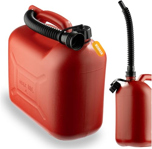 BEGRIS® Kunststoff Kraftstoffkanister für Benzin & Diesel, Öl, Benzinkanister 10L, Benzintank mit Trichter Zertifikat, Roter Reservekanister 18 cm x 34 cm x 30 cm