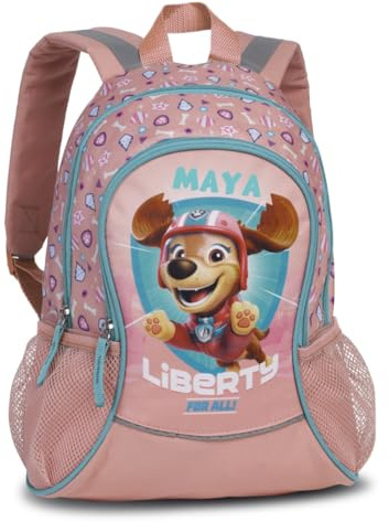 Mochila personalizada de la Patrulla Canina – Mochila para niños y niñas con nombre – Mochila para el tiempo libre guardería Kita con bolsillos laterales de malla bolsillo delantero, Liberty - Rosa