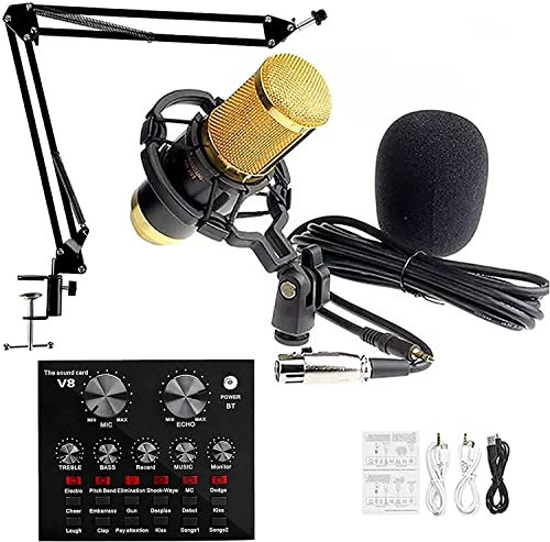 Carte Son à condensateur avec Effets et changeur de Voix, Micro cardioïde avec Bras de Ciseaux de Suspension de Micro réglable, Mini Table de mixage sonore avec Plusieurs S