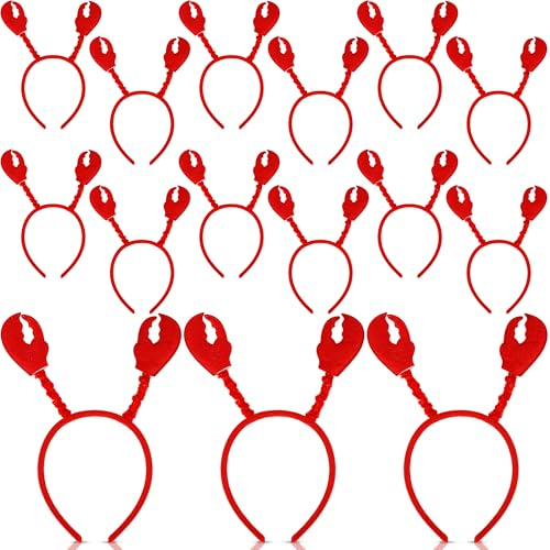 Flotory 15 Pcs Lobster Headbands Red Crab Hat Headwear Crayfish Claws Headband for Halloween Cosplay Costume Animal