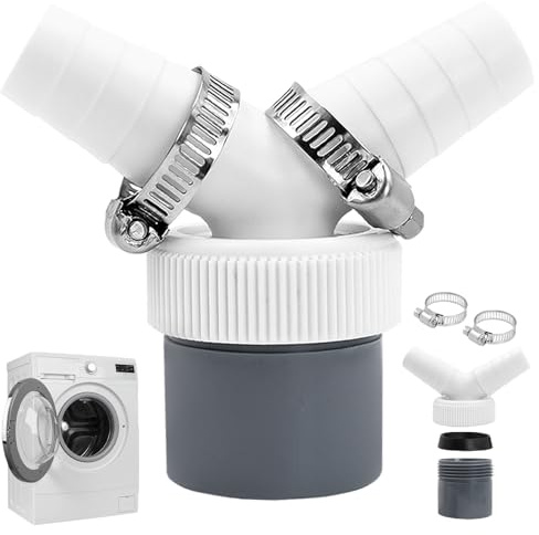Adaptateur en Y Double Évacuation Machine à Laver, Raccordement Évacuation Lave-Vaisselle et Sèche-Linge, Sortie DN40 Ø40 mm 1½, Entrée 18–24 mm, Avec 2 Colliers Inox 20–32 mm, Pour Siphon