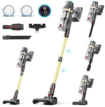 Linkifly XT1 Aspirapolvere Senza Fili Potente, 550W 50KPa Scopa Elettrica, Autonomia 60 Min, Display LED Touch, Batteria Rimovibile, Spazzola Anti-Groviglio, Ideale per Pavimenti e Peli di Animali