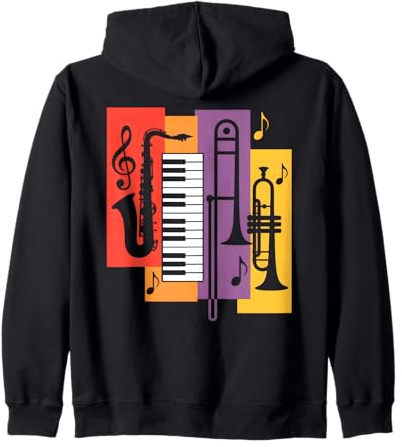 Jazz Instruments Saxophon Klavier Trompete Posaune Kapuzenjacke
