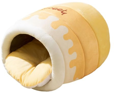 lmoikesz Joli Panier pour Chat en Forme de Pot de Miel, abri Table en Forme Grotte, nid Douillet et Efficace pour différents Animaux Compagnie, idéal pour Jouer et Dormir confortablement, Jaune, M
