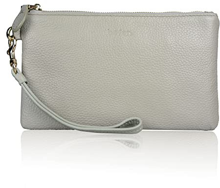 befen Clutch Purse for Women, Genuine Leather Wristlet Wallet Cell Phone Bags with Wrist Strap and Card Slots, Lightweight Gold Zipper Ladies Handbags